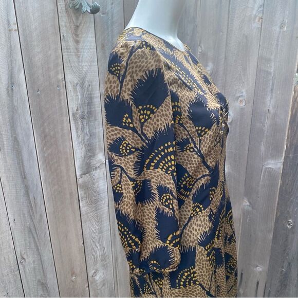 Burberry 3/4 Sleeve Printed A-Line Knee-Length Dress in Dark Camel sz 8 - Picture 4 of 10